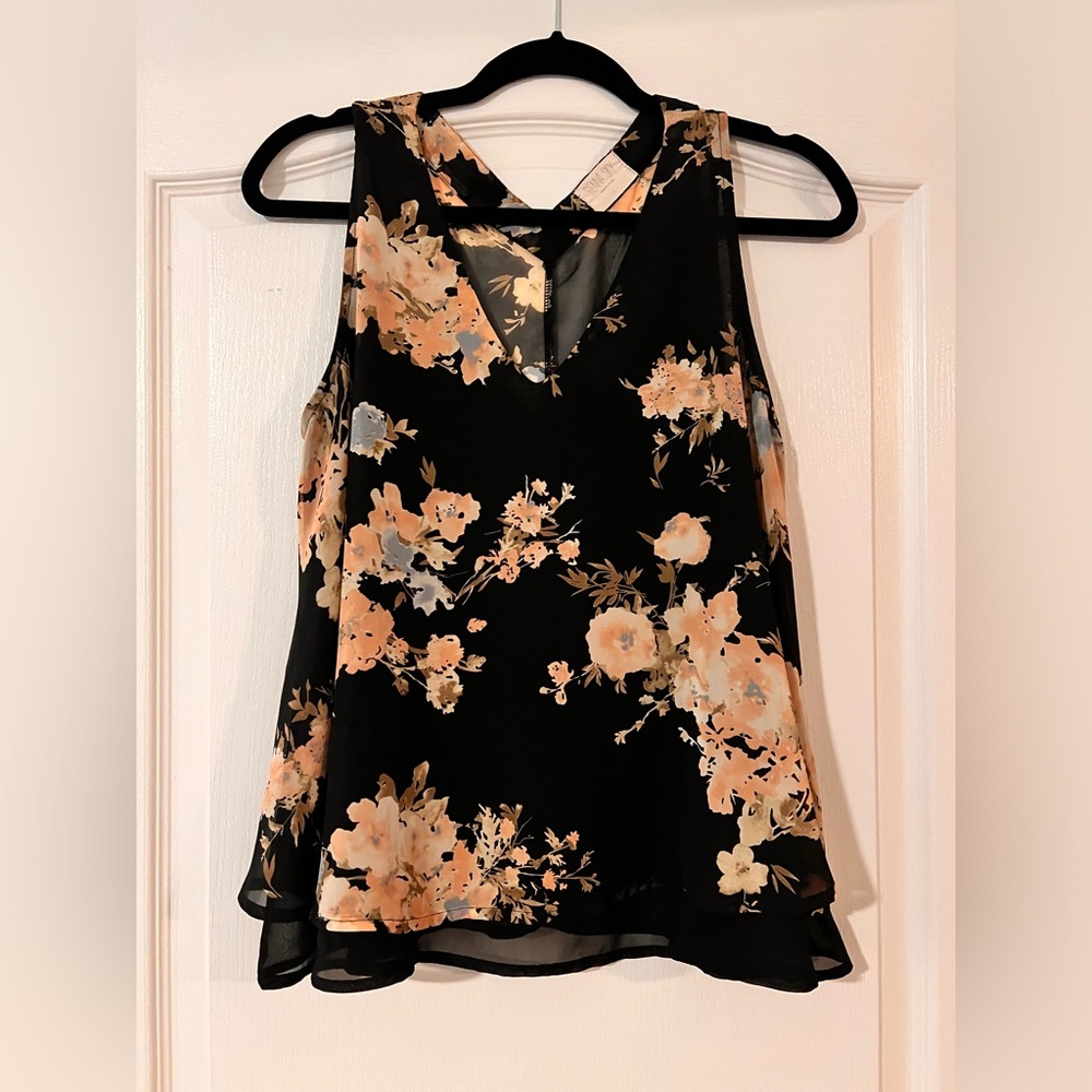 Black Floral Blouse V-Neck
